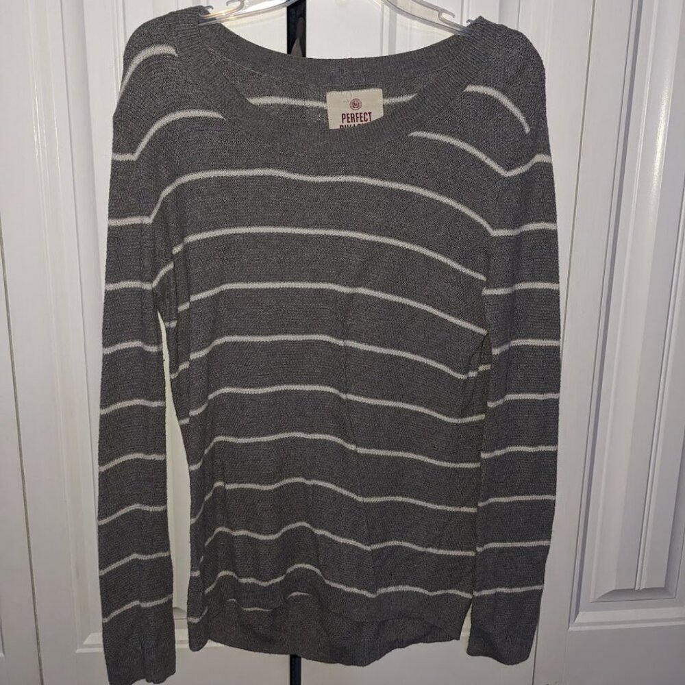 So Perfect Pullover Striped Grey Sweater Juniors M
